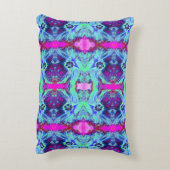 緑サイケデリックと青のハイビスカス模様 アクセントクッション (裏面(縦))