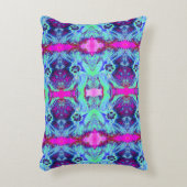 緑サイケデリックと青のハイビスカス模様 アクセントクッション (正面(垂直))