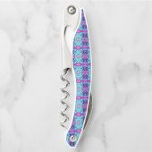 緑サイケデリックと青のハイビスカス模様 ソムリエナイフ (正面)