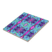 緑サイケデリックと青のハイビスカス模様 タイル (側面)