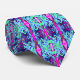 緑サイケデリックと青のハイビスカス模様 ネクタイ
