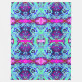 緑サイケデリックと青のハイビスカス模様 フリースブランケット (正面)