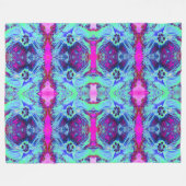 緑サイケデリックと青のハイビスカス模様 フリースブランケット (正面(横))