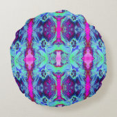 緑サイケデリックと青のハイビスカス模様 ラウンドクッション (裏面)