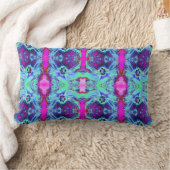 緑サイケデリックと青のハイビスカス模様 ランバークッション (ブランケット)