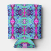 緑サイケデリックと青のハイビスカス模様 缶クーラー (裏面)