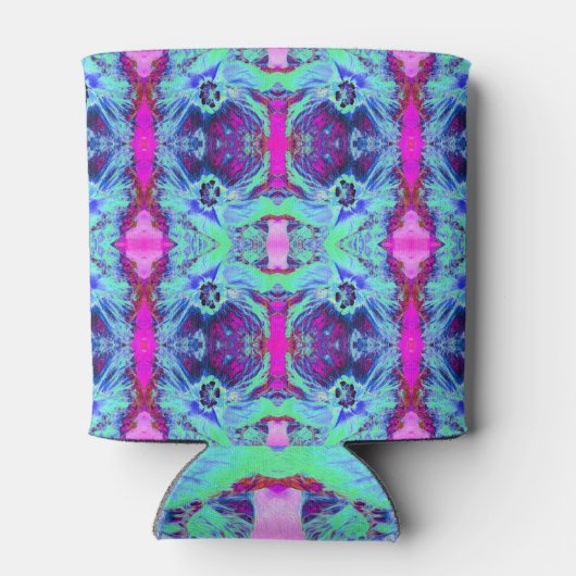 緑サイケデリックと青のハイビスカス模様 缶クーラー (裏面)