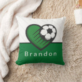 緑サッカー大好きキッズプレーヤーの名前&ボールストライプの クッション (ブランケット)