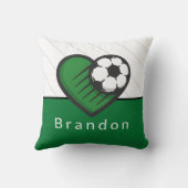 緑サッカー大好きキッズプレーヤーの名前&ボールストライプの クッション (裏面)