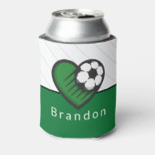 緑サッカー大好きキッズプレーヤーの名前&ボールストライプの 缶クーラー (缶裏面)