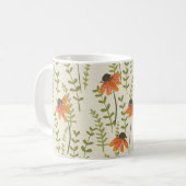 緑シダ、オレンジ色の花、自然。 コーヒーマグカップ (正面左)