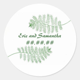 緑シダ、日付を保存する結婚式用シール ラウンドシール