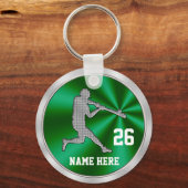 緑シルバーカラー野球パーソナライズされたキーチェーン キーホルダー (正面)