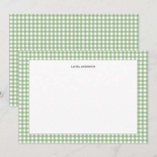 緑シンプルと白のギンガパーソナライズされたム サンキューカード (正面/裏面)
