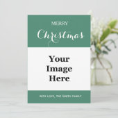 緑シンプルの家族写真メリークリスマスの挨拶 シーズンカード (スタンド正面)