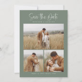 緑シンプルの書道台本モダン4枚 セーブザデート (正面)