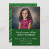 緑シンプルジグザグのバックバプテスマ付き写真 招待状 (正面/裏面)