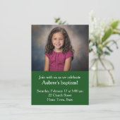 緑シンプルジグザグのバックバプテスマ付き写真 招待状 (スタンド正面)