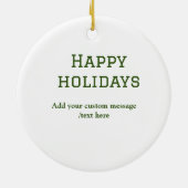 緑シンプルミニマルのハッピーホリデーズクリスマス セラミックオーナメント (裏面)