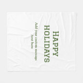 緑シンプルミニマルのハッピーホリデーズクリスマス フリースブランケット (正面(横))