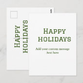 緑シンプルミニマルのハッピーホリデーズクリスマス ポストカード (正面/裏面)