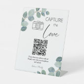 緑シンプル共有結婚の写真とQRコード 台座サイン (正面)