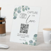 緑シンプル共有結婚の写真とQRコード 台座サイン (インサイチュ)