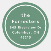 緑シンプル白フレームクリスマス差出人住所 ラウンドシール (正面)