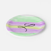 緑シンプル紫色の水色あなたのモノグラムを追加 ペーパープレート (アングル)