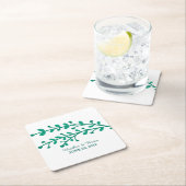 緑シンプル色の結婚葉 スクエアペーパーコースター (インサイチュ)