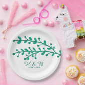 緑シンプル色の結婚葉 ペーパープレート (パーティー)