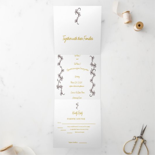 緑シンプル色 三つ折り招待状 (内部)