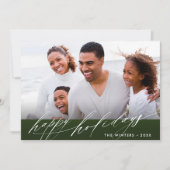 緑スタイリッシュと白のスクリプトのクリスマスフォト シーズンカード (正面)