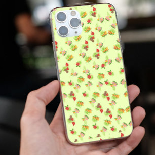 緑スタイリッシュに赤とピンクのエキゾチックな花模様 iPhone 13 PRO MAXケース