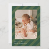 緑スタイリッシュのクリスマスストライプ写真 シーズンカード (正面)