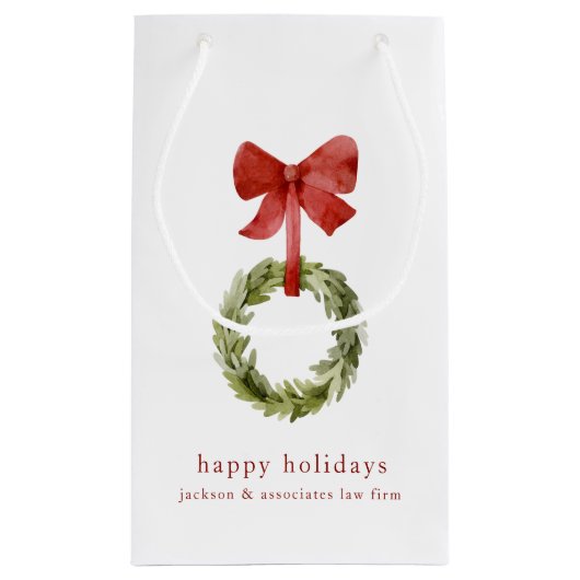 緑スタイリッシュのクリスマスリースレッドボウ スモールペーパーバッグ (裏面)