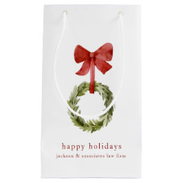 緑スタイリッシュのクリスマスリースレッドボウ スモールペーパーバッグ