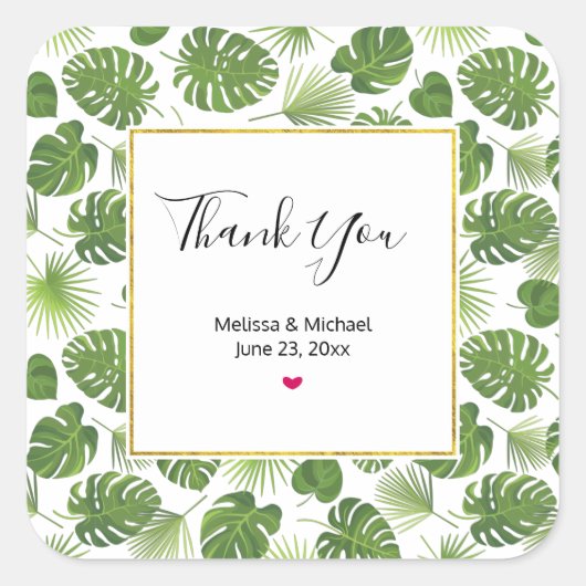 緑スタイリッシュの熱帯葉のパタ結婚ーン スクエアシール (正面)
