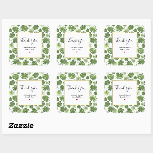 緑スタイリッシュの熱帯葉のパタ結婚ーン スクエアシール (シート)