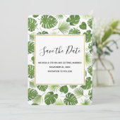 緑スタイリッシュの熱帯葉のパタ結婚ーン セーブザデート (スタンド正面)