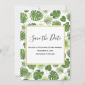 緑スタイリッシュの熱帯葉のパタ結婚ーン セーブザデート (正面)