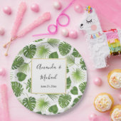 緑スタイリッシュの熱帯葉のパタ結婚ーン ペーパープレート (パーティー)