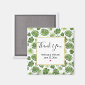 緑スタイリッシュの熱帯葉のパタ結婚ーン マグネット (正面/裏面)