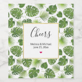 緑スタイリッシュの熱帯葉のパタ結婚ーン ワインラベル (シングルラベル)