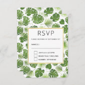 緑スタイリッシュの熱帯葉のパタ結婚ーン 出欠カード (正面/裏面)