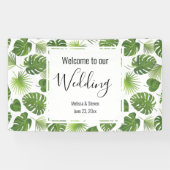 緑スタイリッシュの熱帯葉のパタ結婚ーン 横断幕 (横)