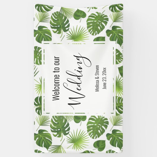 緑スタイリッシュの熱帯葉のパタ結婚ーン 横断幕 (縦)