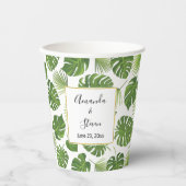 緑スタイリッシュの熱帯葉のパタ結婚ーン 紙コップ (正面)