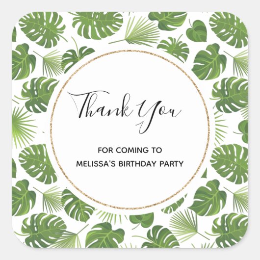 緑スタイリッシュの熱帯葉パターン スクエアシール (正面)