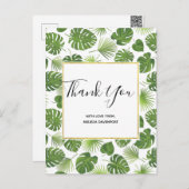 緑スタイリッシュの熱帯葉パターン ポストカード (正面/裏面)